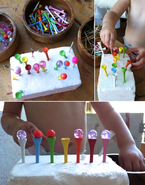 a collage of photos showing the process of making a birthday cake with candles and candies