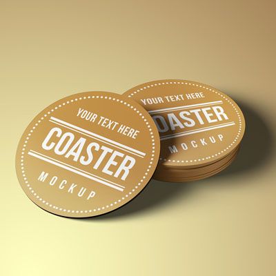 two round coasters with the words coaster mockup on them