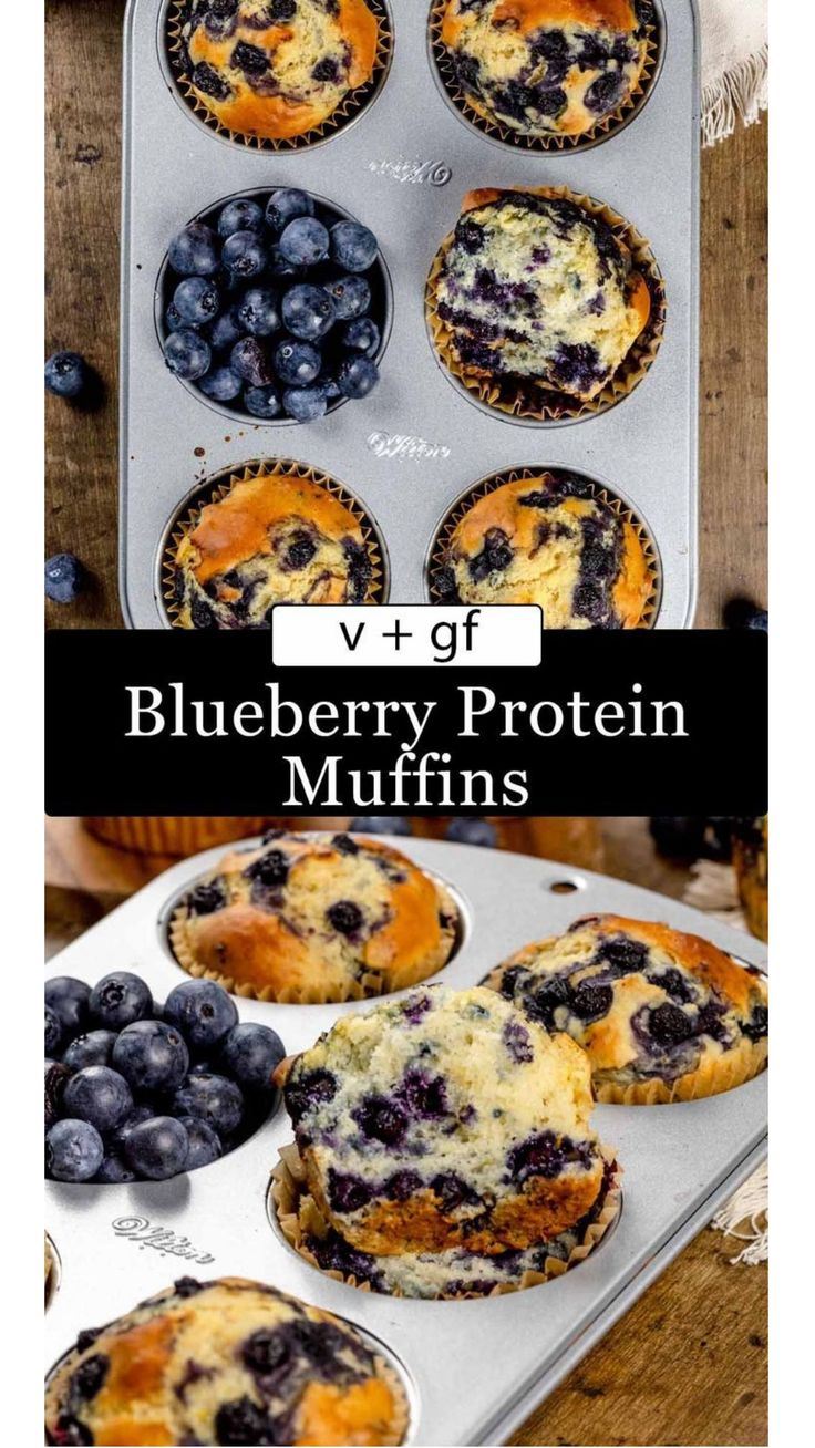 blueberry protein muffins in a muffin tin