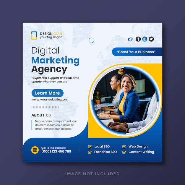 a blue and yellow business flyer template