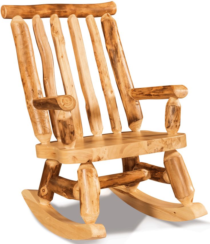 a wooden rocking chair made out of logs on a white background with clippings