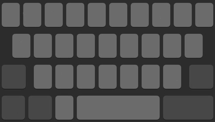 a black and gray keyboard with several rows of keys on the top one row is empty