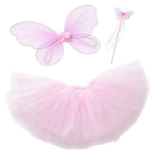 a pink tutu skirt with a butterfly on top and a wand attached to it