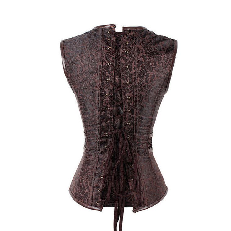 Look no further than our stunning Medieval Victoria Steampunk Gothic PU Pattern costume for your next cosplay event or gift for her. Featuring a stylish and unique design, this steampunk clothing will surely draw attention wherever it is worn. Crafted from high-quality PU leather and featuring intricate detailing, with ornamental lacing and bronze buttons running down the chest, it perfectly blends classic Victorian style and Renaissance influences. The fitted bodice and full skirt are complimen Corset Brown, Cape Outfit, Dragons Clothes, Steampunk Corset, Gothic Clothes, Overbust Corset, Steampunk Costume, Steampunk Clothing, Bustier Top