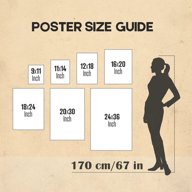 the poster size guide for women is shown in black and white, with an image of a woman's body