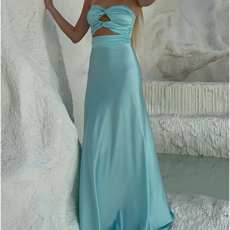 Beachy Bridesmaid Dresses Teal, Turquoise Blue Prom Dress, Prom Dresses Aqua, Hntr The Label Gaia Dress, Elegant Light Blue Strapless Maxi Dress, Light Teal Prom Dresses, Aqua Formal Dress, Hntr The Label Dress, Aquamarine Prom Dress