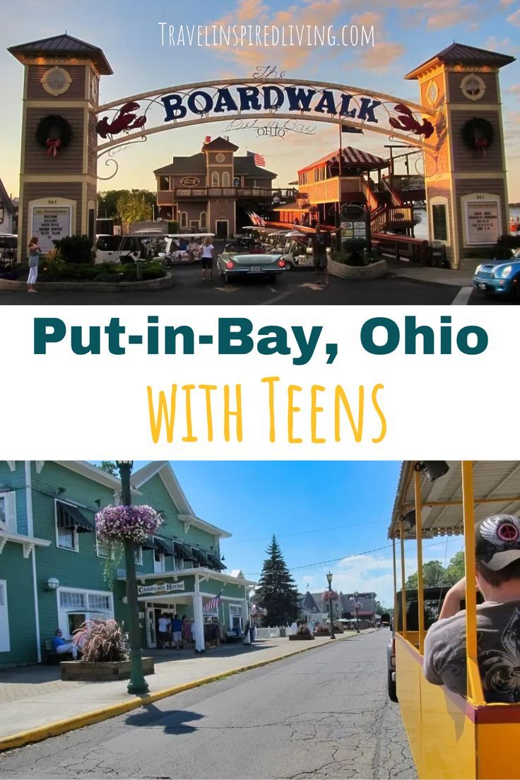 The top image shows the boardwalk at Put in Bay Ohio and the bottom image shows a trolley. Ohio Vacation Ideas, Put In Bay, Lake Erie Ohio, Put In Bay Ohio, Ohio Getaways, Ohio Vacations, Summer Vacation Spots, Ohio Travel, Ohio History