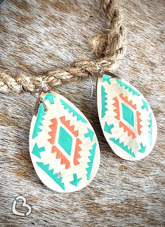 Aztec Turquoise and Coral Earrings - CountryFide Custom Accessories and Outdoors Southwestern Turquoise Teardrop Earrings For Gift, Turquoise Nickel-free Southwestern Teardrop Earrings, Adjustable Southwestern Teardrop Earrings, Southwestern Green Teardrop Earrings, Southwestern Adjustable Teardrop Earrings, Adjustable Southwestern Style Teardrop Earrings, Adjustable Turquoise Teardrop Earrings, Southwestern Turquoise Drop Earrings, Adjustable Teardrop Turquoise Earrings