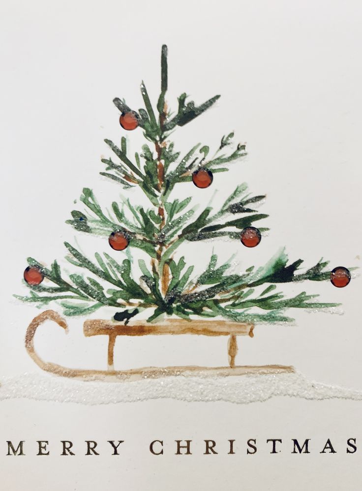 a christmas card with an image of a tree in a sleigh and the words merry christmas