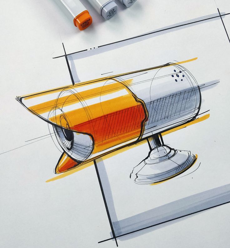 an architectural drawing of a project with pens and markers