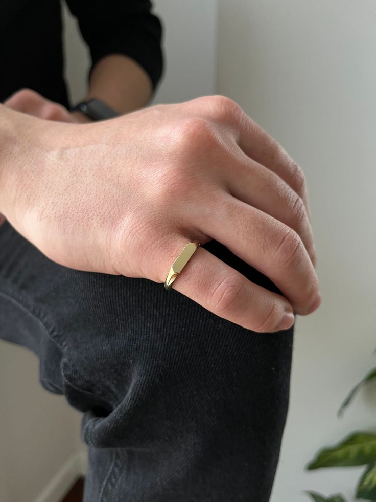 This bar ring is made of 14k Solid Real Gold. It's block front shape is rectangular hexagon. You can wear on your pinky or other fingers, looks very cool on man hand. We can produce it in 14K Yellow Gold, 14k White Gold, 14k Rose Gold. Please choose from options list. This signet ring is engravable and engraving is free. We can engrave on it letter, number, shape or date, please add your engraving request to ''Personalization'' section. You can choose font style from the pictures. Flat bar front Gold Stackable Rectangular Rings, Minimalist Gold Ring With Rectangular Stone, Minimalist Everyday Ring With Rectangular Stone, Minimalist Everyday Rings With Rectangular Stone, Gold Rectangular Stackable Rings, Minimalist Stackable Rings With Rectangular Stone, Classic Stackable Rectangular Rings, Minimalist Everyday Emerald Cut Rings, Rectangular Yellow Gold Engraved Promise Ring