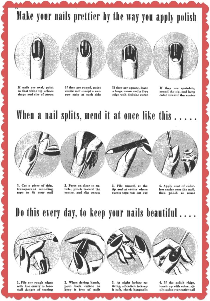 1960s Nails Manicures, Vintage Beauty Tips, 1950s Nails, Vintage Manicure, Retro Lifestyle, 1940's Fashion, Retro Makeup, Vintage Nails, Manicure Tips