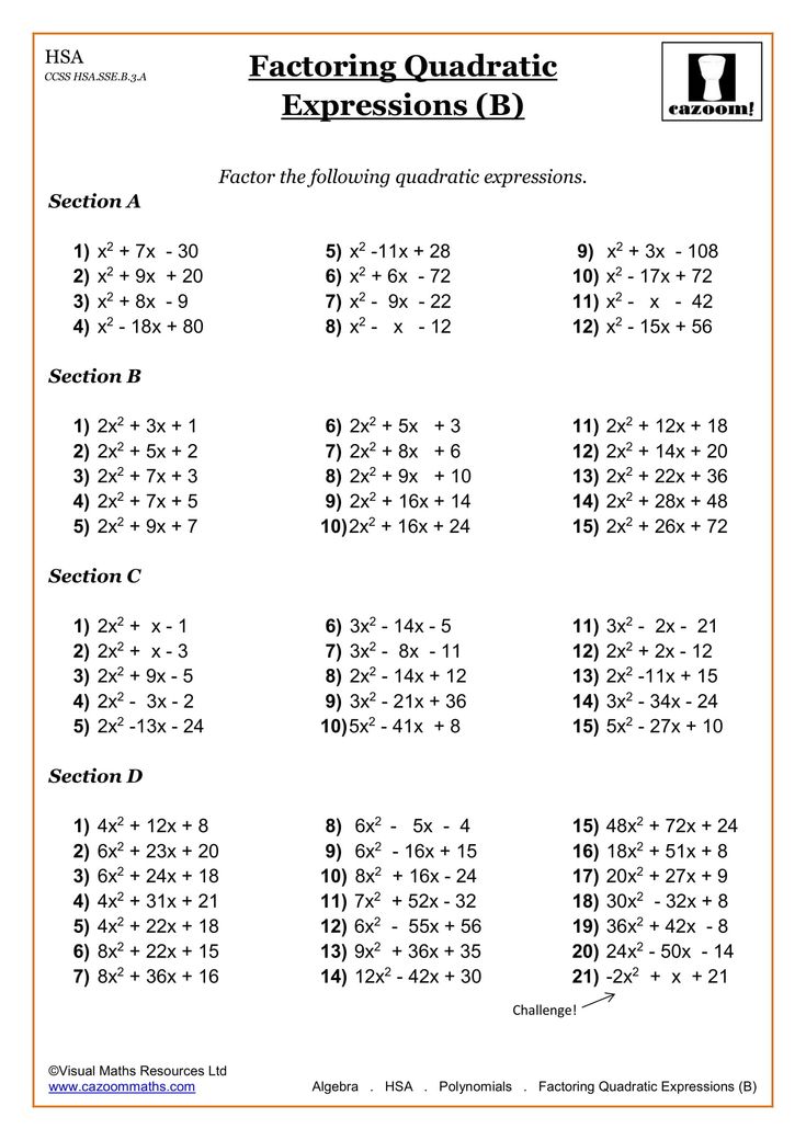 factoring quadntitic expressions worksheet with answers and examples for students to use