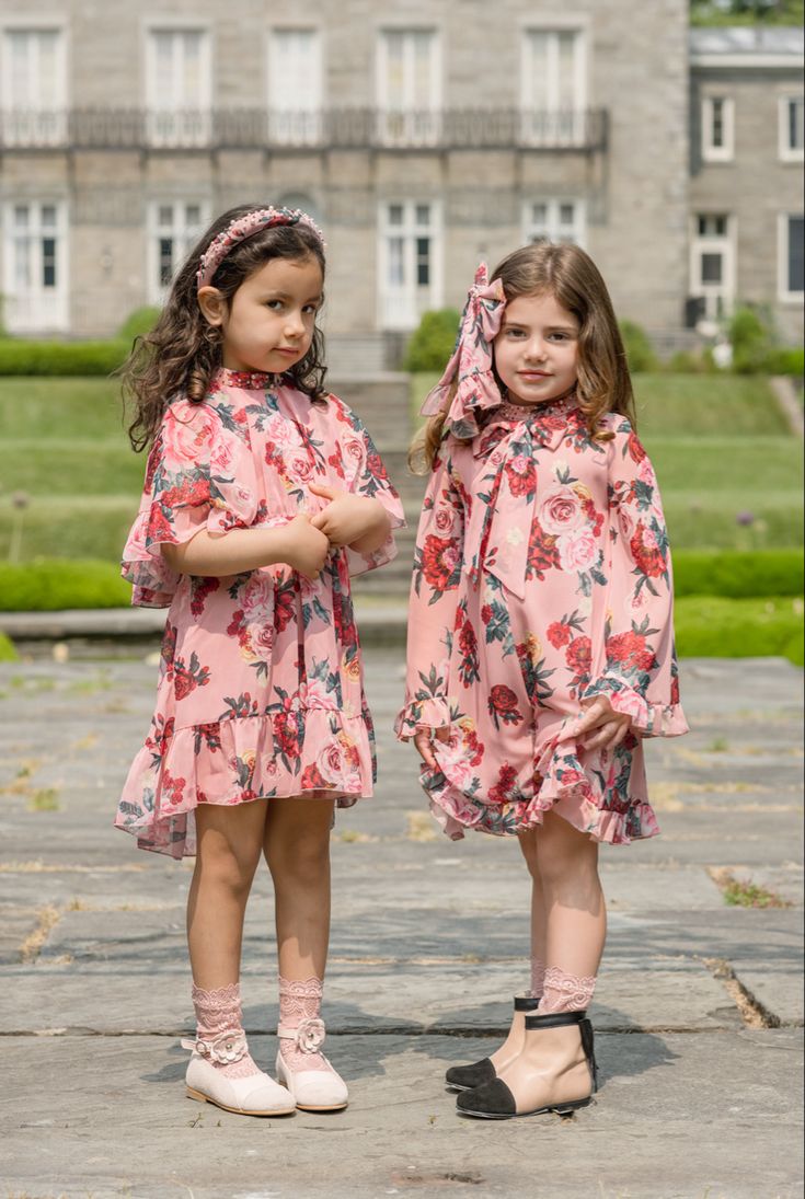 Floral girls dress and jumpsuit Summer Floral Print Dress For Playdate, Playful Floral Print Dress For Vacation, Spring Ruffle Dress For Playwear, Playful Floral Print Vacation Dresses, Spring Ruffled Dresses For Playwear, Ruffled Dresses For Playwear In Spring, Cute Floral Print Dress For Playdate, Playful Floral Print Dress For Garden Party, Playful Ruffled Floral Dress For Spring