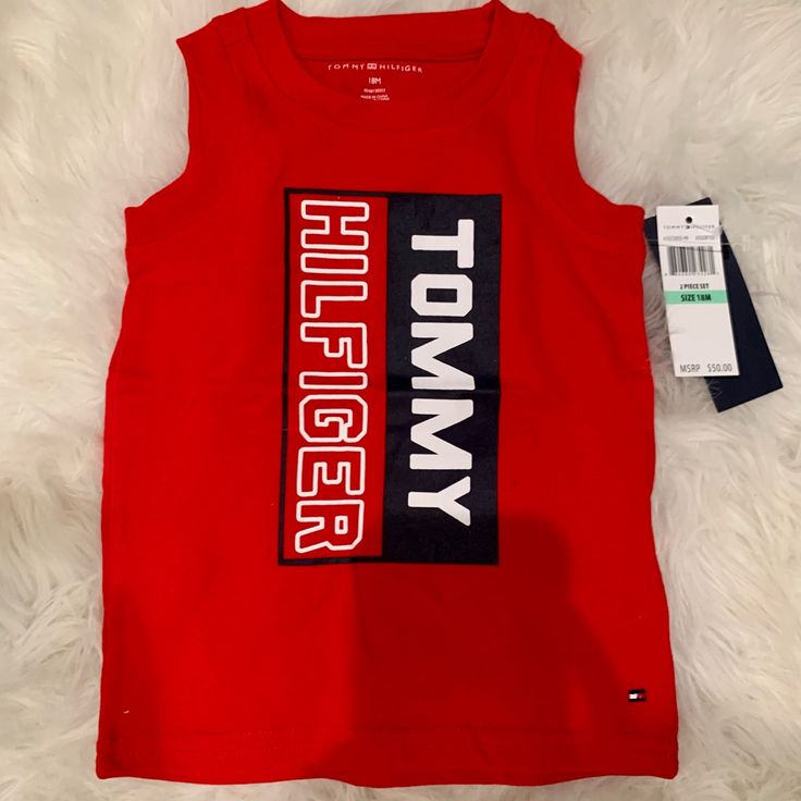 New With Tags - Tommy Hilfiger Red Tank 18 Month Red Sleeveless T-shirt For Spring, Red T-shirt For Summer Playwear, Red Summer Playwear T-shirt, Red Cotton Top For Playtime, Red Cotton Tops For Playtime, Tommy Hilfiger Red Cotton Top, Red Cotton Tommy Hilfiger Tops, Red Tommy Hilfiger Cotton Top, Red Graphic Print T-shirt For Playwear