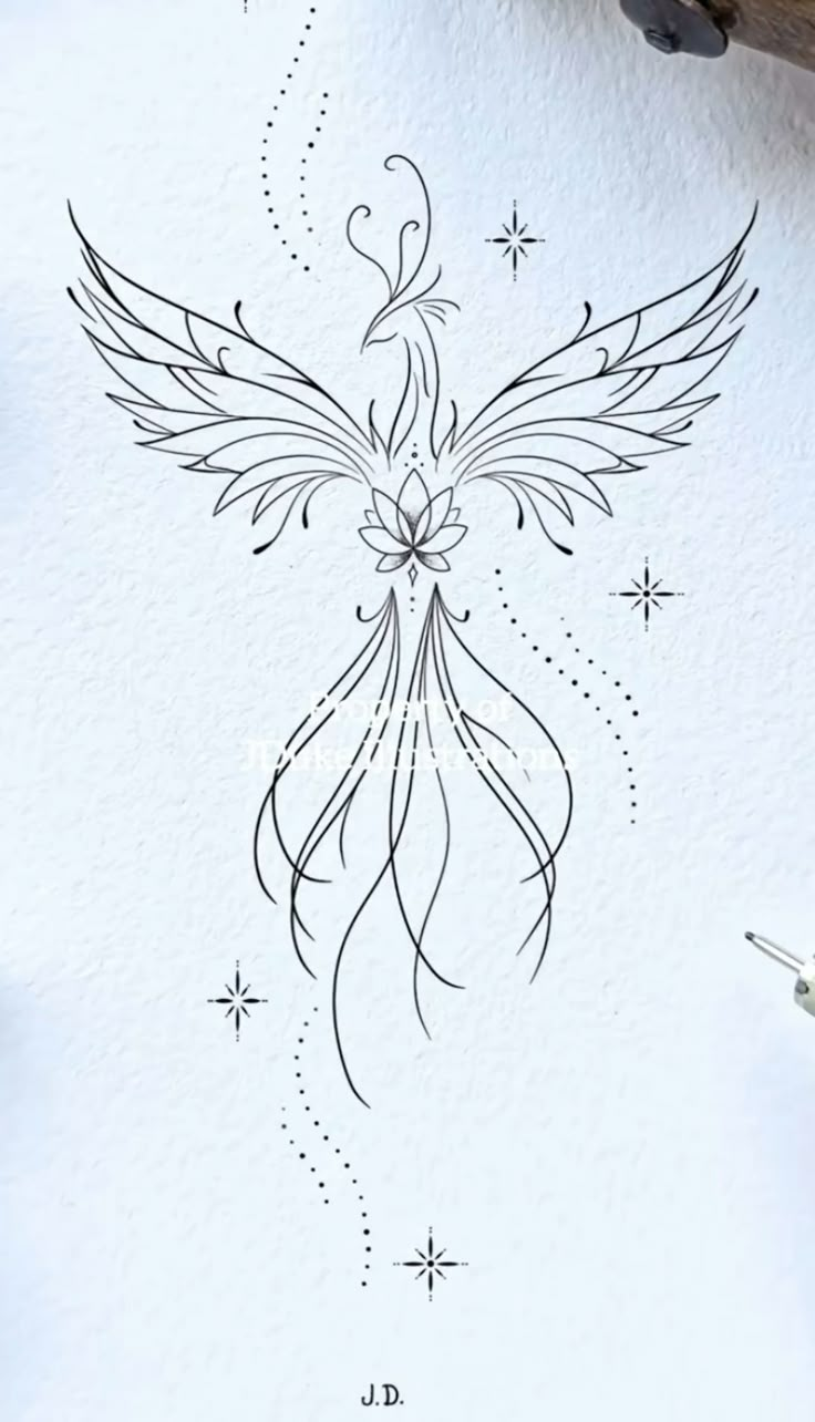 a drawing of an angel with stars on it