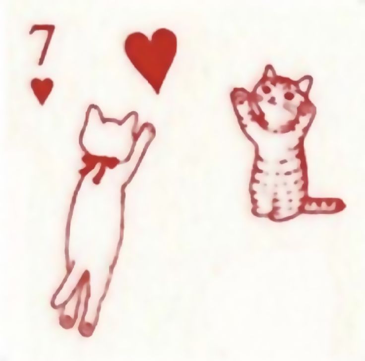 two drawings of cats with hearts and one has a cat on it's back