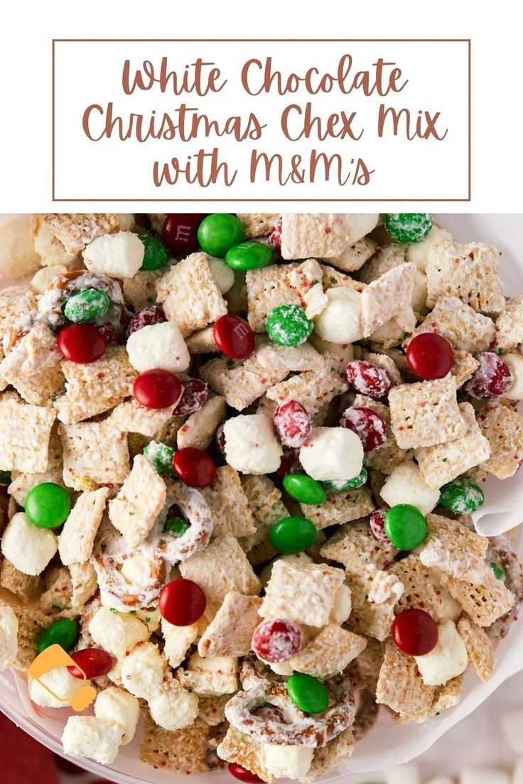 white chocolate christmas chex mix with m & ms