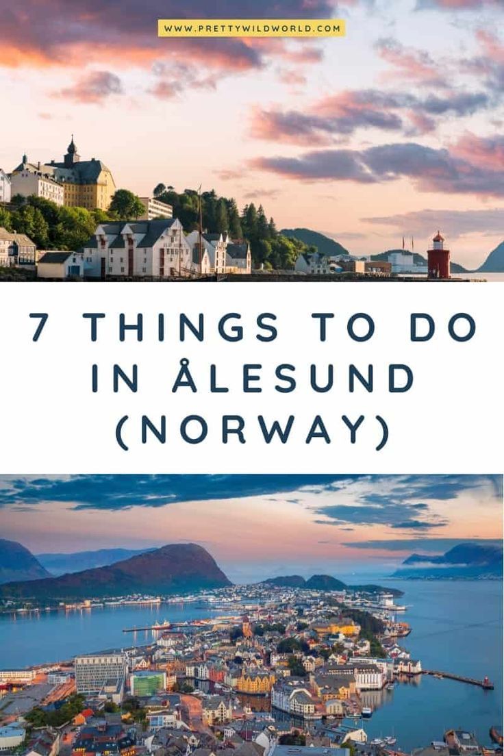 an aerial view of norway with the text 7 things to do in aleund norway