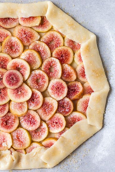 an uncooked pie with sliced figs on top