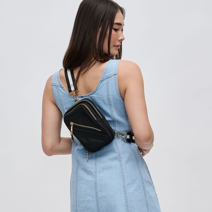 Sprinkle kindness like confetti and give accolades like champagne at a party. This belt bag is all you need for those late night celebrations and early morning appointments. Worn as a sling or fanny pack, it will be your forever favorite. Item Type: Sling Backpack Material: Nylon Adjustable Shoulder Strap Drop: 14"-25" Interior Details: Water repellent nylon lined, 2 slip pockets Exterior Details: 2 zip compartments, 1 front zip pocket, striped strap, vegan leather trim Extras: Detachable, conve Casual Party Shoulder Bag With Zipper Closure, Casual Shoulder Bag With Zipper Closure For Parties, Chic Belt Bag With Zipper Pocket, Trendy Summer Belt Bag With Cell Phone Pocket, Chic Chest Bag With Zipper Closure, Chic Chest Bag With Cell Phone Pocket For On-the-go, Sprinkle Kindness Like Confetti, Kindness Like Confetti, Sprinkle Kindness