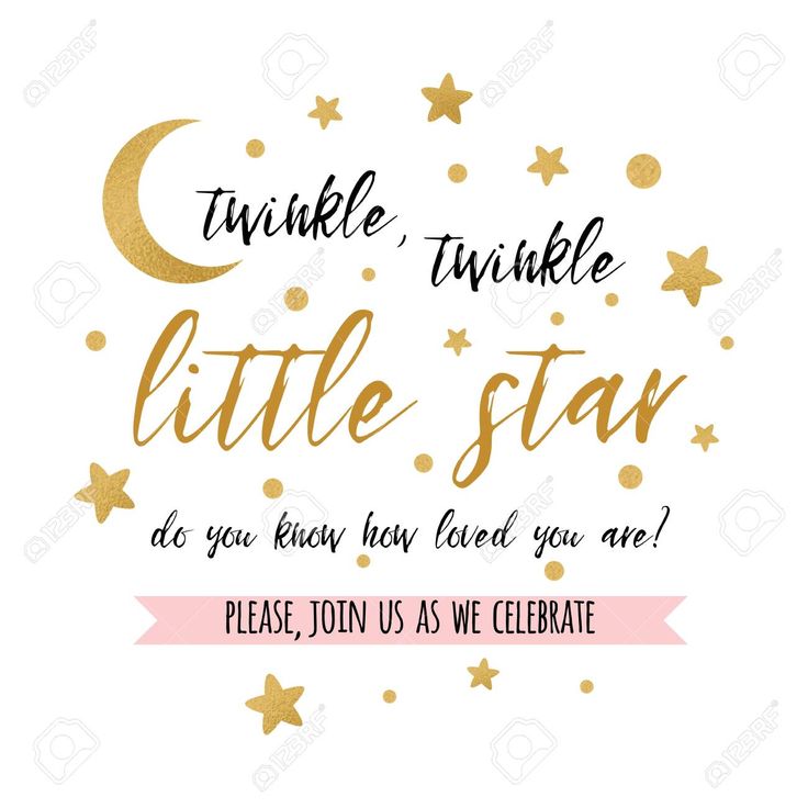 a little star birthday party card with gold stars and the words twinkle twinkle, little star