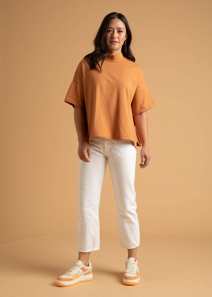 The mare mock neck top is a sustainable, elevated classic with modern details that delight. With its mock neck, drop shoulder, and boxy crop, the mare mock neck top is the new staple and breath of fresh air that every wardrobe needs. Endlessly versatile and perfect for layering with other ...and for Good favorites. Emi is 5’7”, wearing size S/M. Alexa is 5’9”, wearing size L/XL. Material: Organic Cotton Jersey Boxy crop with mock neck Relaxed fit, slightly oversized Raw hem Side slits Drop shoul Solid Color Relaxed Fit Turtleneck Top, Solid Turtleneck Top With Relaxed Fit, Versatile Oversized Turtleneck Tops, Solid Relaxed Fit Turtleneck Top, Casual High-neck Tops For Everyday, Relaxed Fit Turtleneck Tops, Relaxed Fit High Neck Tops, Funnel Neck Tops With Relaxed Fit, Everyday Relaxed Fit Tops With Funnel Neck