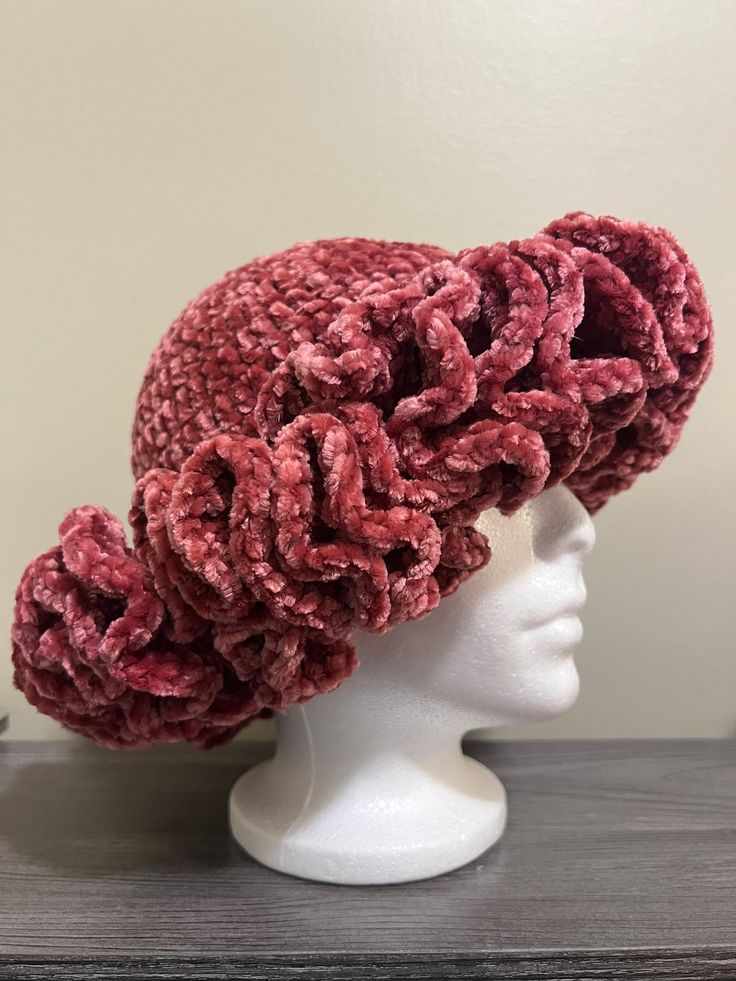 For a striped hat, please enter 2-3 colors desired in the personalization box!  This hat is super soft and comfortable!  Made from 100% acrylic yarn. *floppy hat with extreme ruffles* Celebrity Crochet, Ruffle Hat, Vision Bored, Striped Hat, Velvet Yarn, Quick Braided Hairstyles, Head Gear, Crochet Things, Crochet Inspo