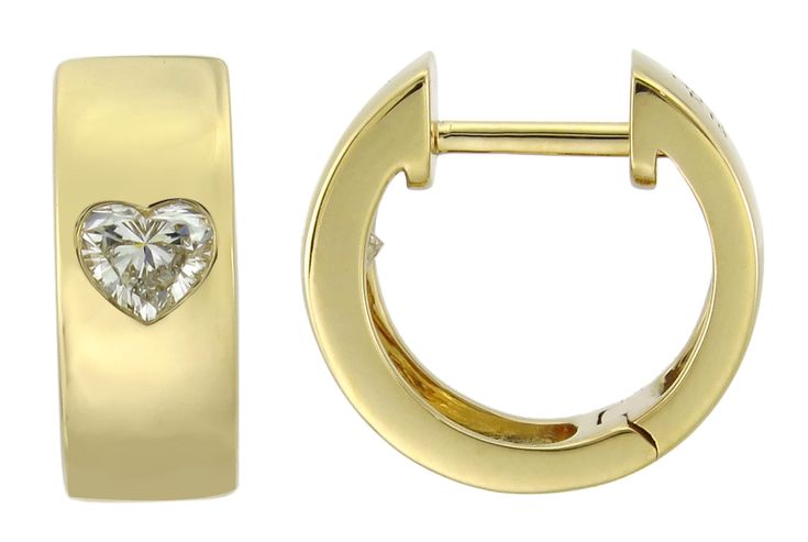 Enhance your style with our diamond single heart cut huggie earrings. Featuring a stunning 0.24ct tw, these earrings will add a touch of elegance and sparkle to any outfit. Elevate your look and make a statement with our luxurious and versatile earrings. Metal: 18K Yellow GoldDiamond Weight: 2 Heart- Cuts 0.24ct t.w.Earring Length: 13mm x 5mm Necklace Guide, Diamond Initial Necklace, Jewelry Appraisal, Bridal Engagement Rings, Earrings Metal, Eternity Wedding Band, Jewelry Rings Diamond, Stone Collection, Colored Gems