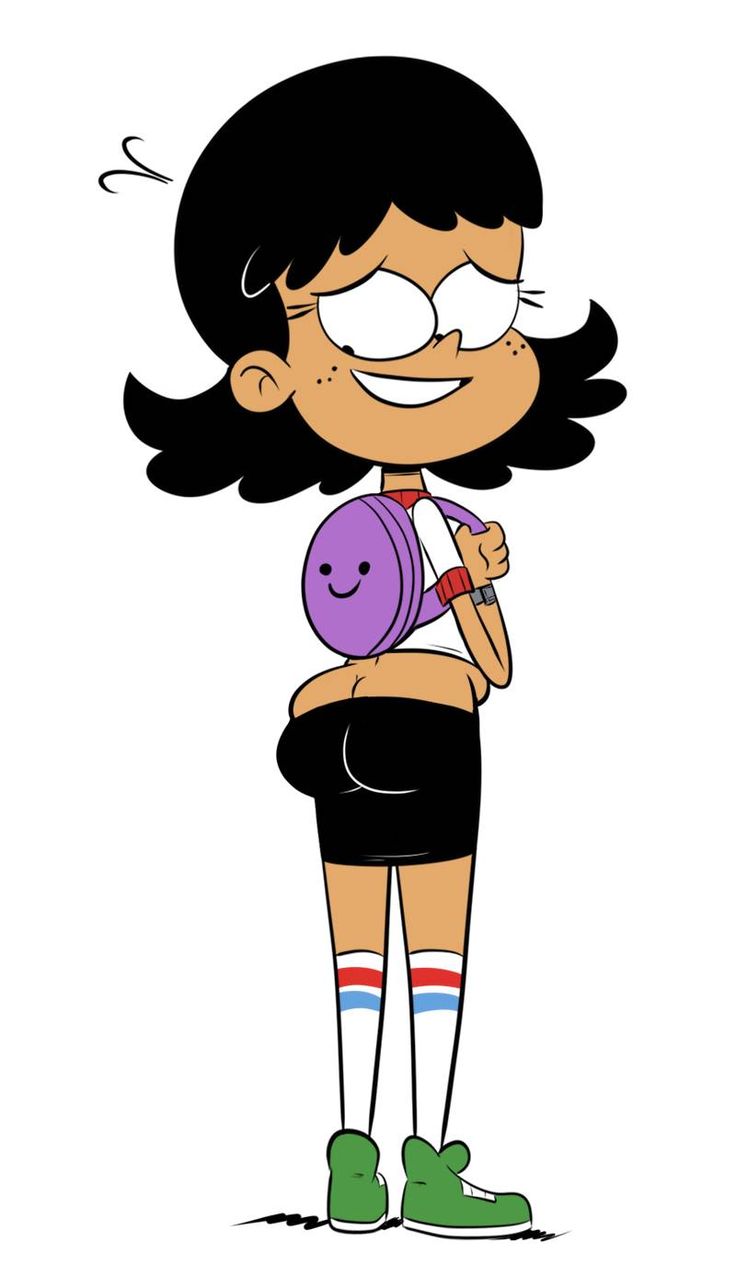 a cartoon girl with black hair holding a purple object