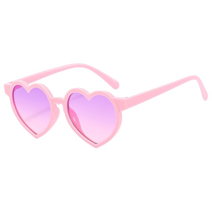 Super sweetheart shape kid's sunglasses are pink with purple-pink lenses. Perfect for summer fun outings, at poolside or beach. Frame Material: Plastic Lenses Optical Attribute: UV400 Lens Height: 42mm Lenses Material: Plastic Immediate ship! Purple Sunglasses For Spring Beach Season, Purple Sunglasses For Beach In Spring, Purple Sunglasses With Uv Protection For Beach, Pink Plastic Sunglasses With Mirrored Lenses, Pink Mirrored Sunglasses In Plastic, Fun Heart Print Sunglasses For Beach, Heart-shaped Plastic Sunglasses With Mirrored Lenses, Heart-shaped Mirrored Sunglasses, Spring Heart-shaped Plastic Sunglasses