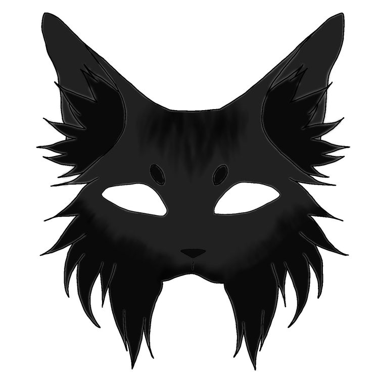 a black cat's face with long hair and eyes is shown in the shape of a mask