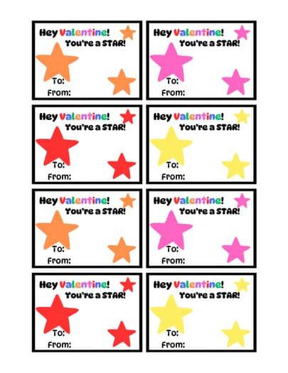 valentine's day gift tags with stars on the front and back, for students to use