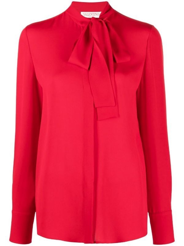 Valentino Garavani Georgette Silk Blouse - Farfetch Valentino Ready To Wear, Red Silk Scarf, Lace Silk, Red Silk, Red Blouses, Silk Blouse, Bright Red, Gorgeous Dresses, Valentino Garavani