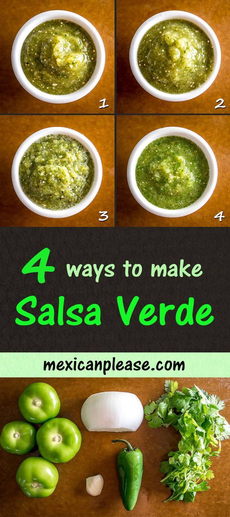 four steps to make salsa verde with green peppers