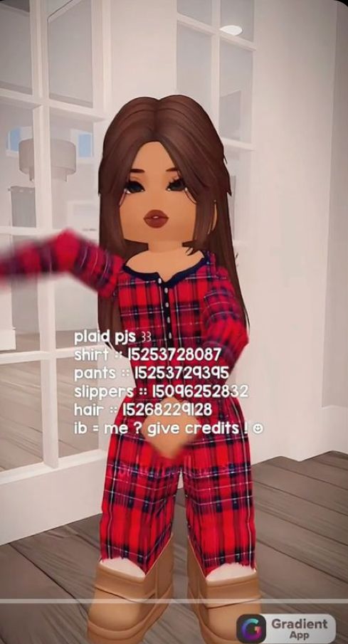 an animated image of a woman in red and black checkered pajamas with her arms out