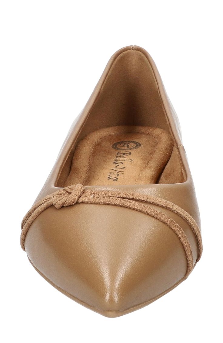 A pointed toe adds a contemporary element to this smooth leather flat that will complement your polished wardrobe. Leather upper/textile lining/synthetic sole Imported Spring Business Pointed Toe Flats, Slip-on Pointed Toe Synthetic Flats, Beige Pointed Toe Ballet Flats Medium Width, Formal Fitted Synthetic Flats, Beige Pointed Toe Ballet Flats With Removable Insole, Beige Slip-on Pointed Toe Ballet Flats, Beige Pointed Toe Slip-on Ballet Flats, Chic Synthetic Pointed Toe Flats For Office, Synthetic Pointed Toe Flats For Spring