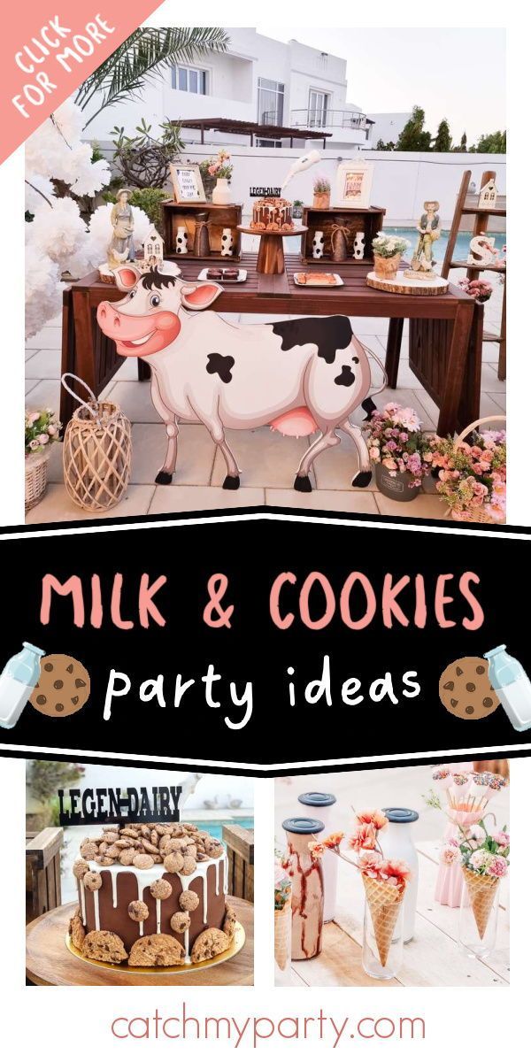 milk and cookies party ideas are perfect for any cow - themed birthday or baby shower