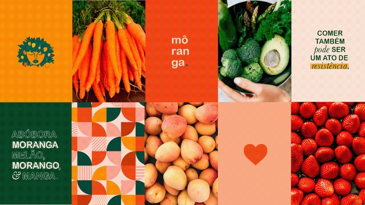 an assortment of fruits and vegetables are featured in this collage with the words mo'ran ga