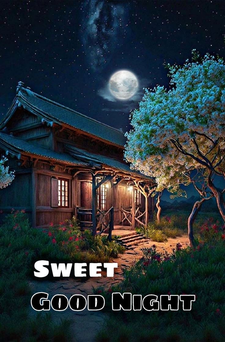 an image of a night scene with the words sweet good night