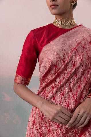 Red handwoven saree with tiger skin motifs and chevron pattern border. Paired with a blouse and petticoat. - Aza Fashions Tiger Skin, Red Saree, Katan Silk, Blouse For Women, Chevron Pattern, Petticoat, Aza Fashion, Types Of Sleeves, Blouses For Women