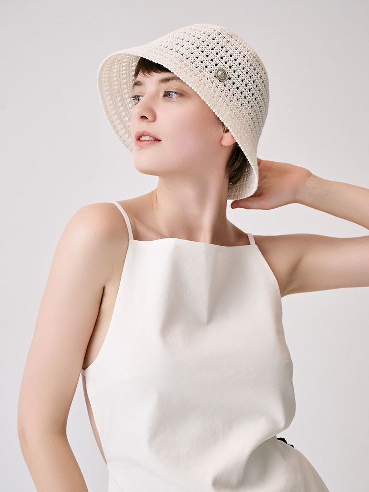 Editor's Notessieor presents unique and stylish hats that add a cute accent to your look. - Bucket hat style- Bell shape- Raffia and cotton blend- Vintage button embellished- Classic and trendy mood Measurements (in.)One Size- Depth: 8.27 in.- Circumference: 23.62 in. Composition & Care- Material: 50% Raffia, 50% Cotton- Avoid direct heat and moisture- Natural dry in the shade if wet- Do not bleach- Do not iron- Do not dry clean- Please refer to the care label Designer- b Chic Summer Cloche Hat, Chic Curved Brim Bucket Hat For Day Out, Chic Fedora Bucket Hat For Day Out, White Wide Brim Mini Hat For Vacation, Chic White Flat Brim Boater Hat, Chic White Straw Hat With Curved Brim, White Chic Boater Hat With Flat Brim, Chic White Boater Hat With Flat Brim, Chic Summer Bucket Hat