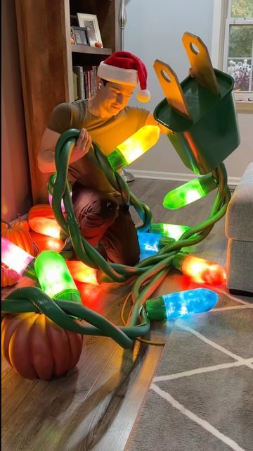 christmas lights on the floor in a living room