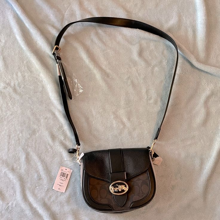 Coach Crossbody-Brown With Gold Hardware. Nwt! Very Cute Bag! Coach Crossbody Bag With Brass Hardware, Brown Coach Bag With Wrist Strap, Brown Coach Bag With Adjustable Strap, Coach Hobo Bag Crossbody With Gold-tone Hardware, Coach Brown Bags For On-the-go, Brown Coach Bag With Turn-lock Closure, Hipster Bag, Coach Crossbody Shoulder Bag With Turn-lock Closure, Vintage Coach Bags