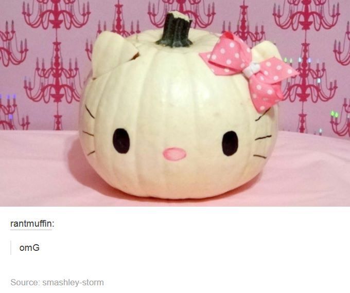 a hello kitty pumpkin sitting on top of a table