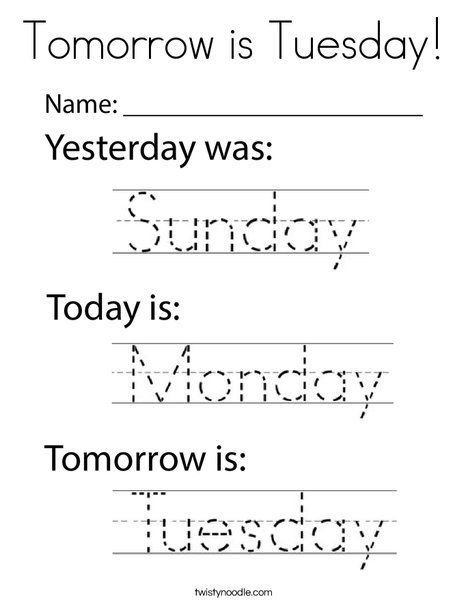 the word tomorrow is monday and it's written in black ink on a white background