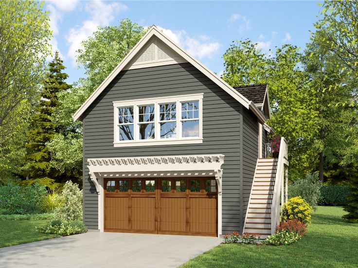 this is an artist's rendering of a two - car garage with stairs leading up to the second floor