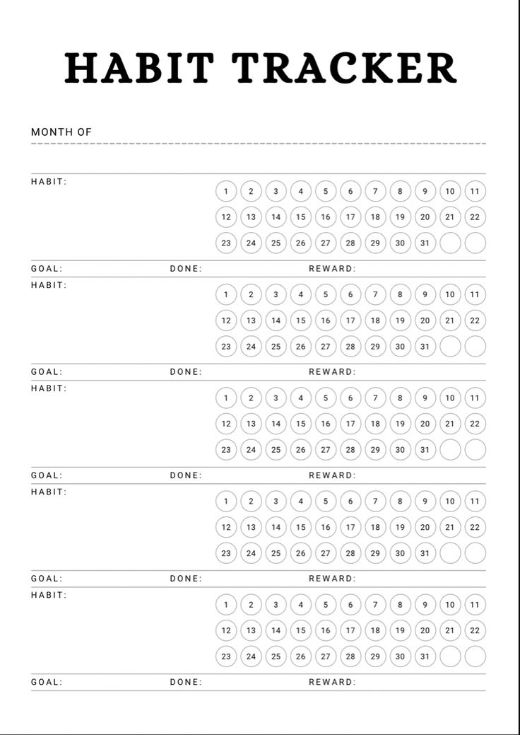 a printable habit tracker with the words habit tracker and numbers in black on white