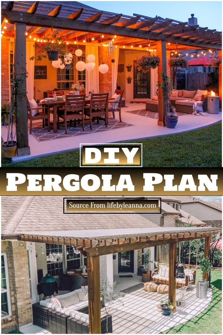 an outdoor pergola plan is shown with the words diy pergola plan