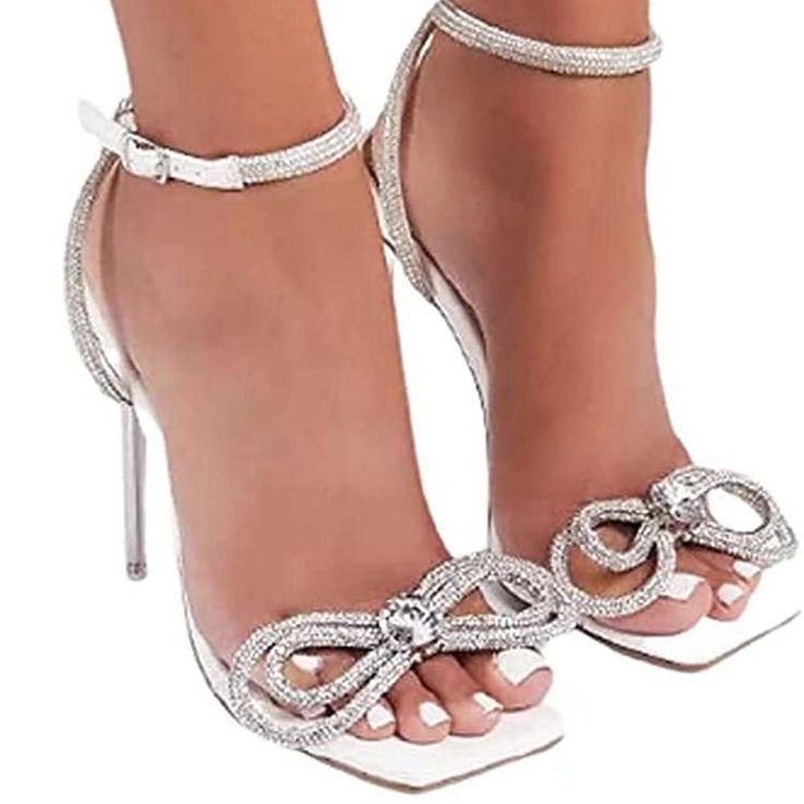 Nwt Brand:Lemonade Rhinestone Diamond Bow Clear High Heel Sandals For Women- White, Square Toe Elegant Crystal Sandals For Spring, Elegant Crystal Heels For Summer, Party Crystal Open Toe Sandals, Crystal Open Toe Sandals For Party, Summer Crystal Heels With Rhinestones, Crystal Heels For Summer Evenings, Elegant Crystal Sandals With Rhinestones, Summer Rhinestone Heels, Crystal Heels For Summer Evening